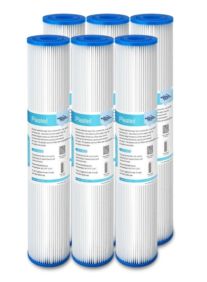 Membrane Solutions 20 Micron Pleated Polyester Sediment Water Filter 10"x2.5" Replacement Cartridge Universal Whole House Pre-Filter Compatible with W50PE, WFPFC3002, SPC-25-1050, FM-50-975 - 6 Pack - Image 1
